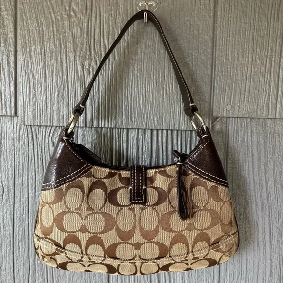 Vintage Coach Brown Canvas Mini Hobo Leather Trim Shoulder Bag Purse Y2K 10283 - Picture 5 of 14